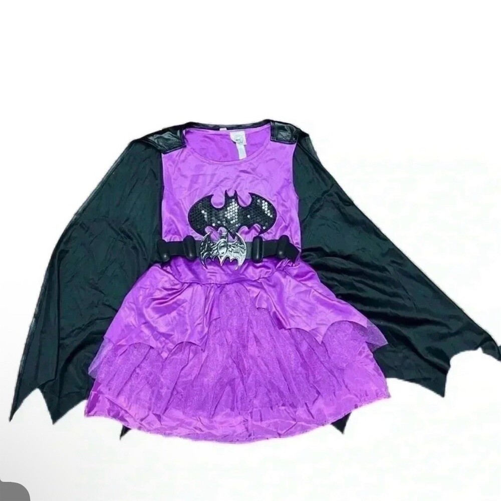 DC Comics Batgirl Costume Set Girls Size 8-10 Purple Dress Cape Belt